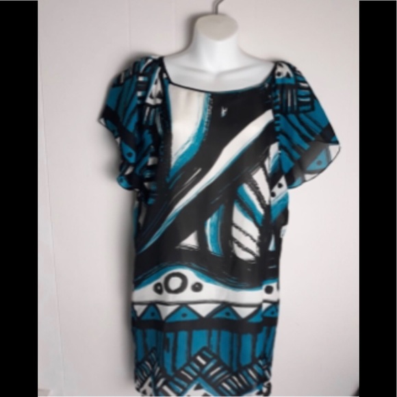 New York & Company Geometric Dress  Size S Bell Sleeves Colorful Summer - Picture 2 of 11